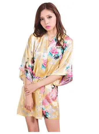 Brand Purple Female Printed Floral Kimono Dress Gown Chinese Style Silk Satin Robe Nightgown Flower S M L XL XXL XXXL - Matrix-studios.com