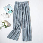 2025 Women's Pleated Loose Ice Silk Korean Casual Cropped Pants Wide Leg Trouse Home Classic Sports Wear Girls Clothes Black Top - Matrix-studios.com