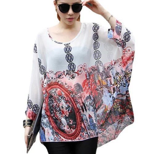 Summer Blouse Shirt 2021 New Fashion Women Casual Chiffon Blouses Tops Plus Size 4XL 5XL 6XL Batwing Sleeve Women's Shirts - Matrix-studios.com