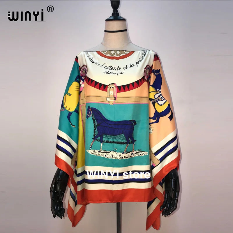 Fashion европейская одежда For Women Popular Thailand Summer Bohemian Printed Batwing Sleeve Silk kaftan Blouse For Night Party - Matrix Studios