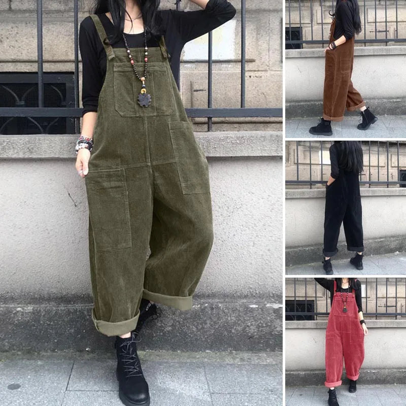 Corduroy Overalls Women's Summer Bib Jumpsuits ZANZEA 2026 Casual Suspender Harem Pants Female Solid Rompers Femme Oversize - Matrix Studios