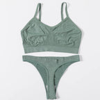 Women Seamless Bra And Panties Set Wire Free Bralette High Leg Cut Thongs Comfort Ribbed Unlined Underwear Sexy Lingerie Set - Matrix-studios.com