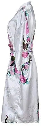 Silk Satin Wedding Bride Bridesmaid Robe Floral Bathrobe Short Kimono Robe Night Robe Bath Robe Fashion Dressing Gown For Women - Matrix-studios.com