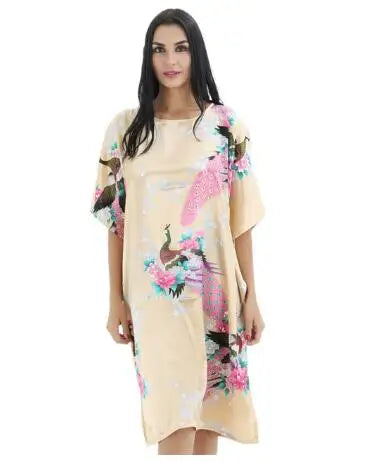 Summer Women Nightgown Print Sleepwear Night Bath Dress Gown Satin Sleep Shirt Sexy Nightshirt Home Clothes Intimate Lingerie - Matrix-studios.com