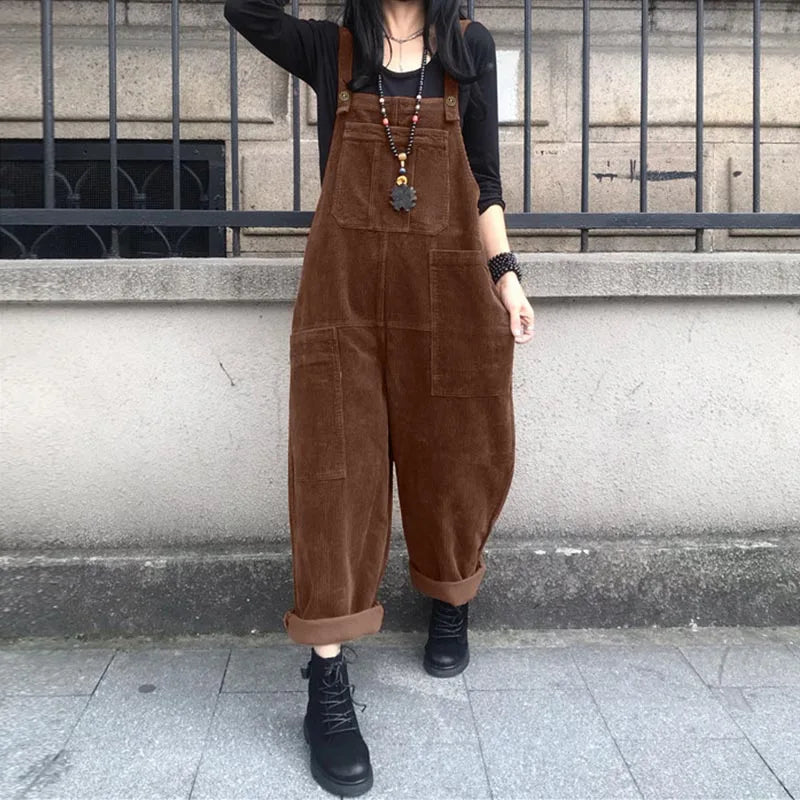 Corduroy Overalls Women's Summer Bib Jumpsuits ZANZEA 2026 Casual Suspender Harem Pants Female Solid Rompers Femme Oversize - Matrix Studios
