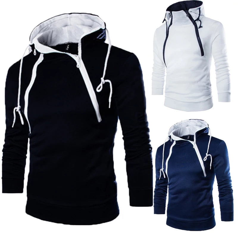 Men's Hoodies Long Sleeve Sweatshirts for Men Zipper Hooded Pullover High Neck Mens Sweatshirt Top Jacket Coat Black Sweater - Matrix Studios
