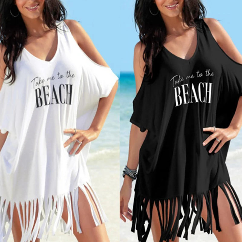 New Summer Beach Dress Beach Cover Up Women Letters Print Beach Wear Bikini Cover up Fashion Bathing Suit Women Tassels Dress - Matrix Studios