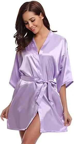 Green Nightgown Solid Color Kimono Lady Elegant Bathrobe Satin Homewear Wedding Bridal Gift Sleepwear Sexy Intimate Lingerie - Matrix-studios.com