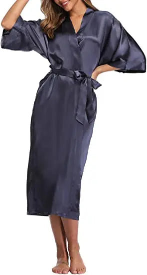 Plus Size S-XXXL Rayon Bathrobe Womens Kimono Satin Long Robe Sexy Lingerie Classic Nightgown Sleepwear with Belt - Matrix-studios.com