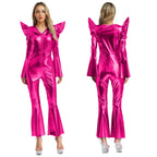 Women Vintage One Piece 70s Disco Dance Rompers Sleeveless Metallic Bell Bottom Flared Pants Jumpsuit for Retro Party Jazz Dance - Matrix Studios