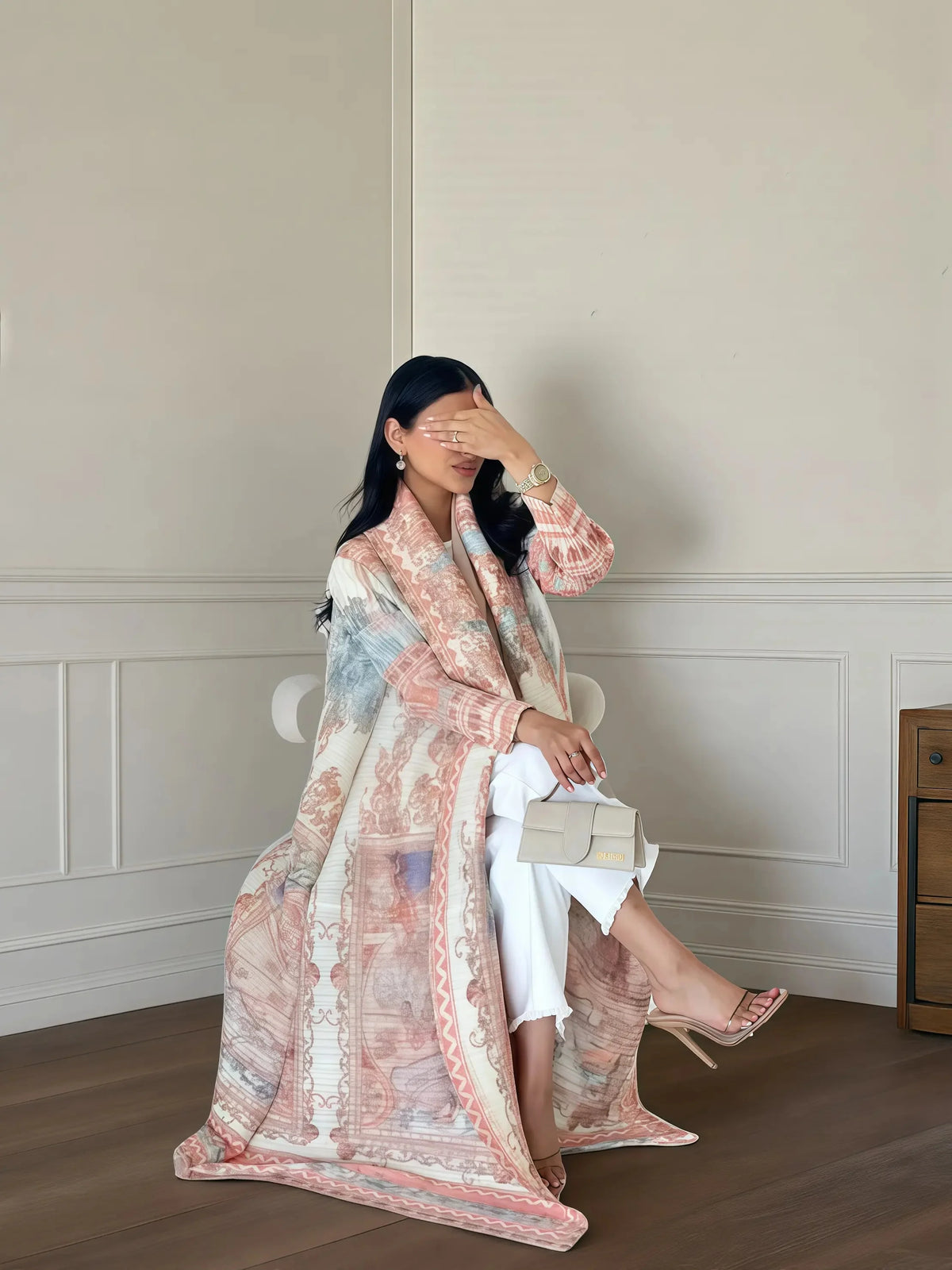 Fold Elegant Vintage Print Open Front  Miyake Abaya, Lightweight Flowy Loose Fit Women's Modest Fashion Long Kimono Cardigan - Matrix-studios.com