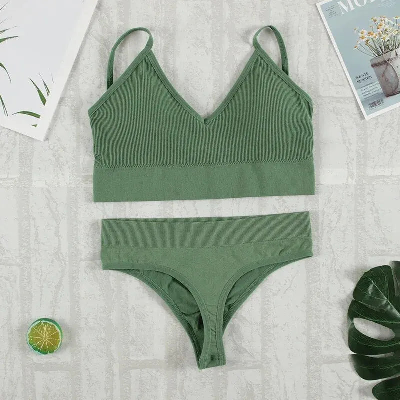 2Pcs Bra Set Underwear Set Women Panties Sexy G-String Seamless Bralette Female Lingerie Soft Tank Crop Top - Matrix Studios