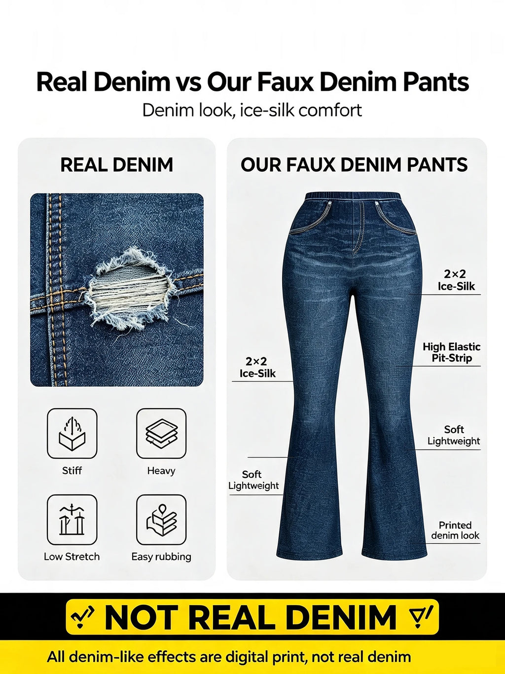 Plus Size Denim Print High-Stretch Flared Pants Loose Fit Comfortable Slimming Non-Jeans Fabric Women's Casual Trousers - Matrix-studios.com