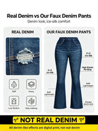 Plus Size Denim Print High-Stretch Flared Pants Loose Fit Comfortable Slimming Non-Jeans Fabric Women's Casual Trousers - Matrix-studios.com
