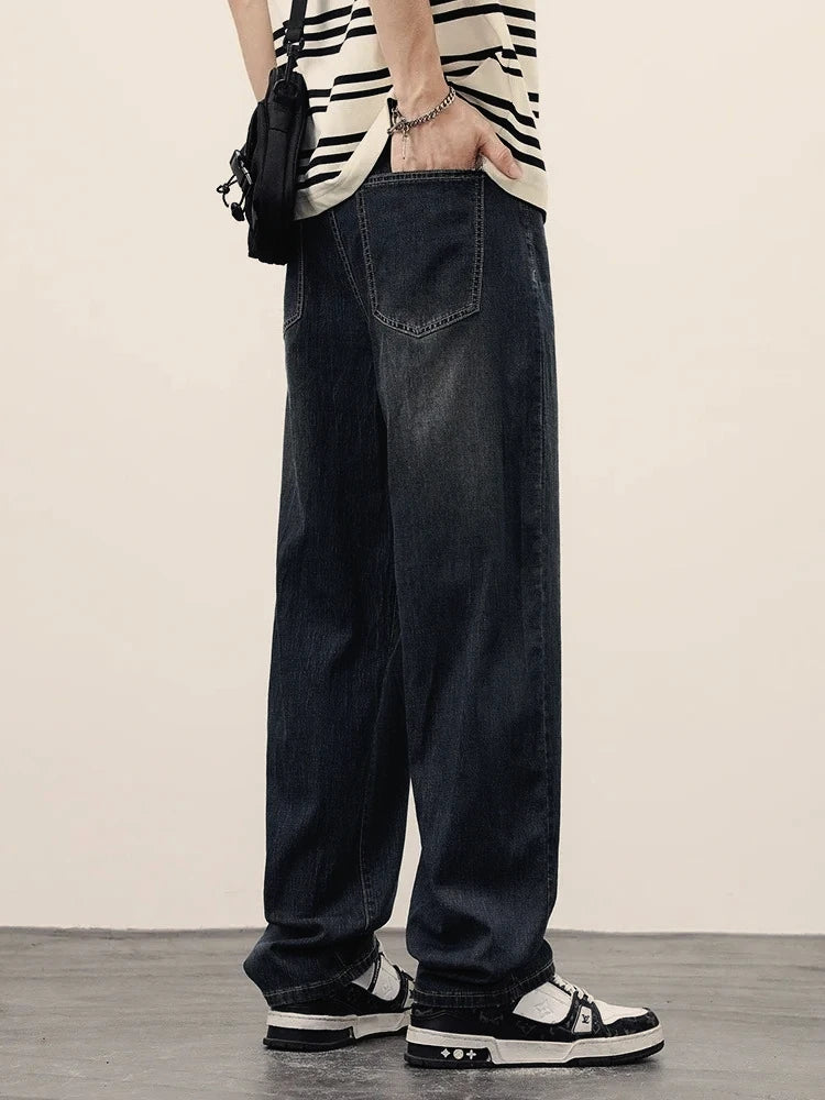 2025Spring Autumn New Men Straight Vintage Fit Jeans Casual Trousers High Quality Male Korean Fashion Baggy Wide Leg Denim Pants - Matrix Studios