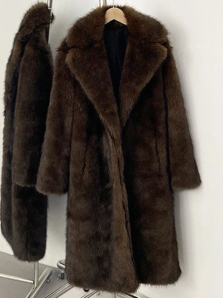 Mueyeruho 2025 Winter Women Faux Fur Jacket Coat Solid Khaki Long Sleeve Thick Warm Overcoat Outwear Fluffy Coat For Women - Matrix Studios