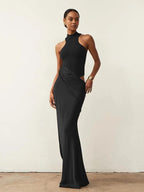JULISSA MO Satin Sexy Hollow Out Women Maxi Dress Black Sleeveless High Waist Dress Female Autumn Skinny Elegant Party Clubwear - Matrix-studios.com