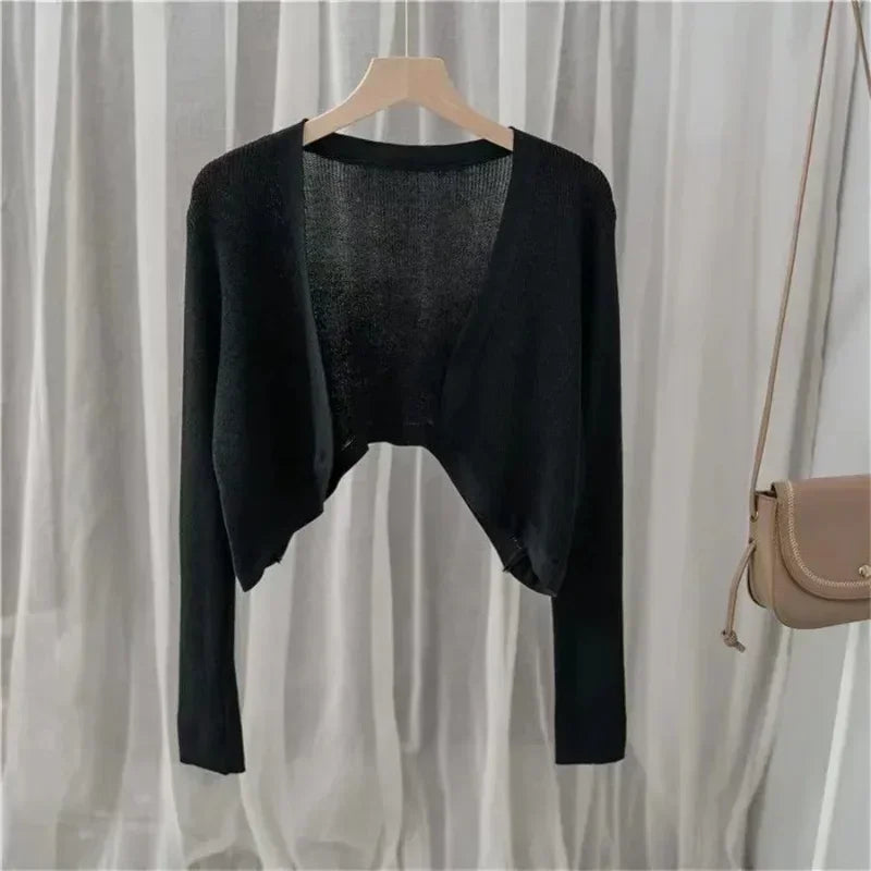 Sunscreen Cardigan Thin Women Knitted Jacket Perspective Long Sleeve Top Overlay Simple Casual Basic Slim Korean Fashion Summer - Matrix Studios
