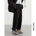 CHIC VEN Women's Pant Loose Casual New High Waist Fleece Pant Thick Plush Warm Female Sports Trousers Autumn Winter 2023 - Matrix-studios.com