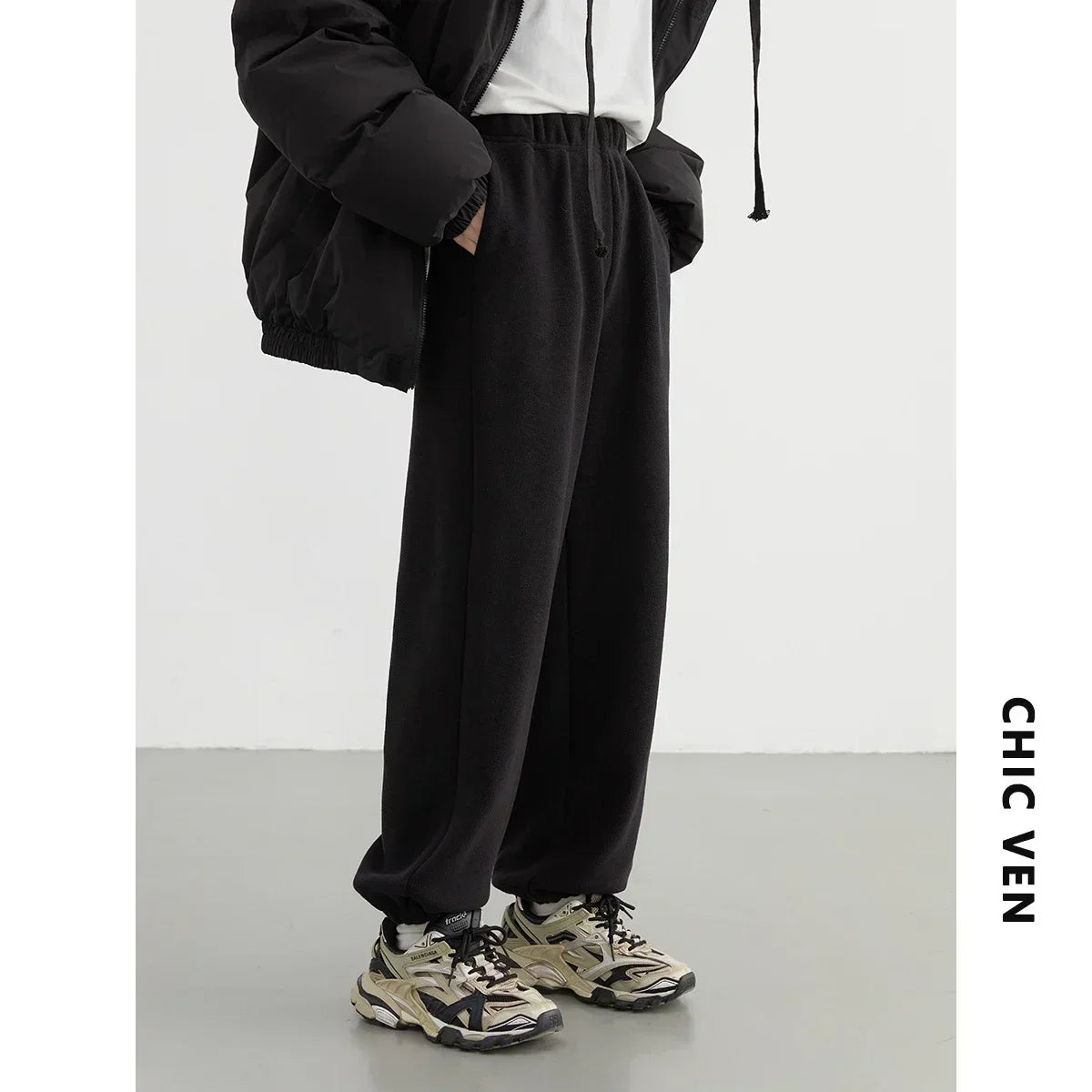 CHIC VEN Women's Pant Loose Casual New High Waist Fleece Pant Thick Plush Warm Female Sports Trousers Autumn Winter 2023 - Matrix-studios.com