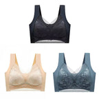 3Pcs Women Lace Bra Perspective Push Up Ice Silk Deep V Bralette Bra Sexy Lingerie Tops Plus Size Cup Mom's underwear L-5XL - Matrix Studios