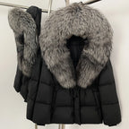 Reality Fur Jacket Real Fur Collar Duck Down Coat Female Winter Hooded Warm Fox Fur Coat Women Natural Raccoon Fur Puffer Jacket - Matrix Studios