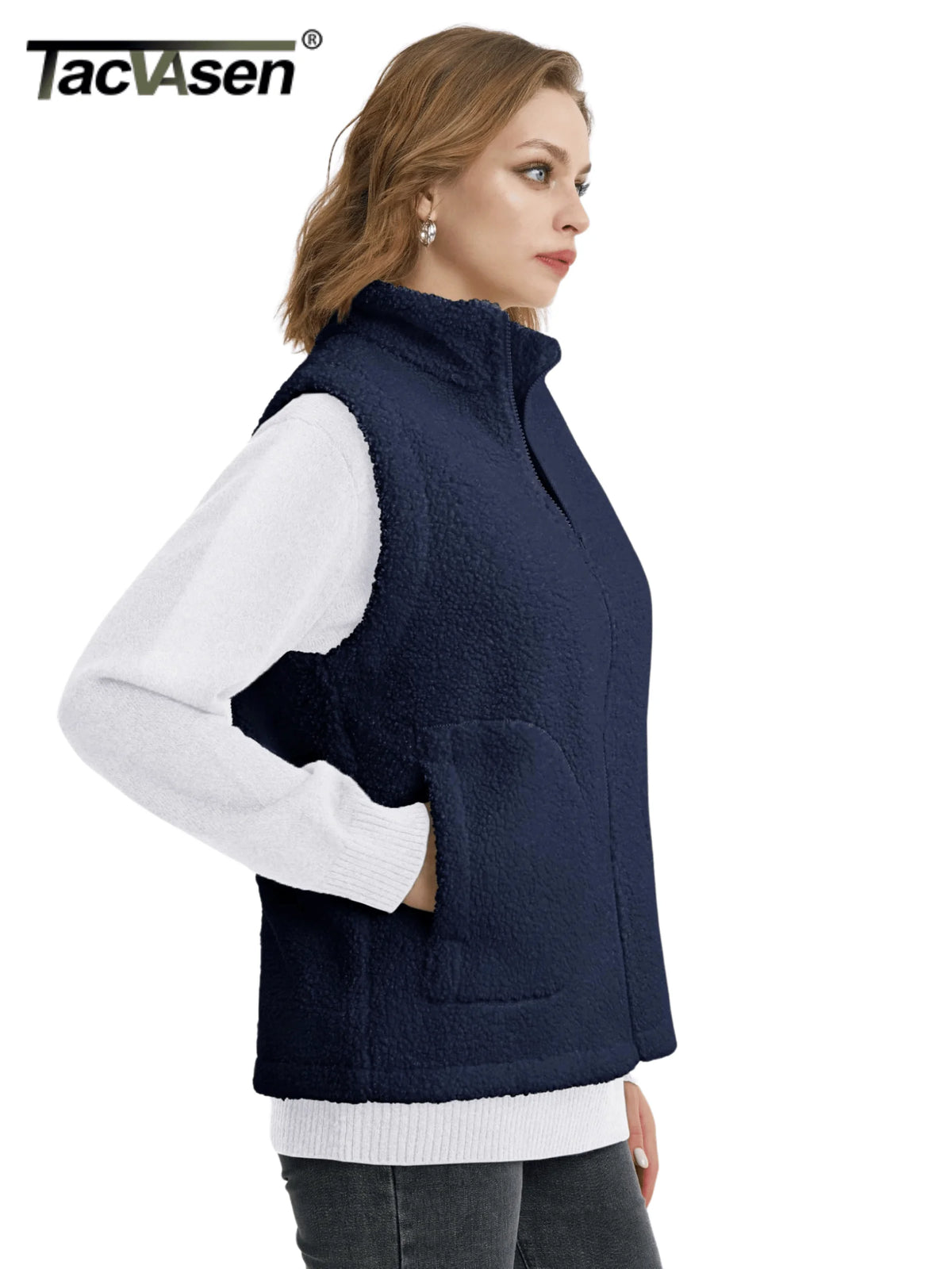 TACVASEN Polar Fleece Vests Women Fall Winter Lightweight Stand Collar Waistcoats Warm Soft 4 Pockets Sleeveless Outwear Jackets - Matrix Studios