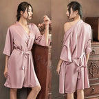 Satin Robe Female Intimate Lingerie Sleepwear Silky Bridal Wedding Gift Casual Kimono Bathrobe Gown Nightgown Sexy Nightwear - Matrix-studios.com