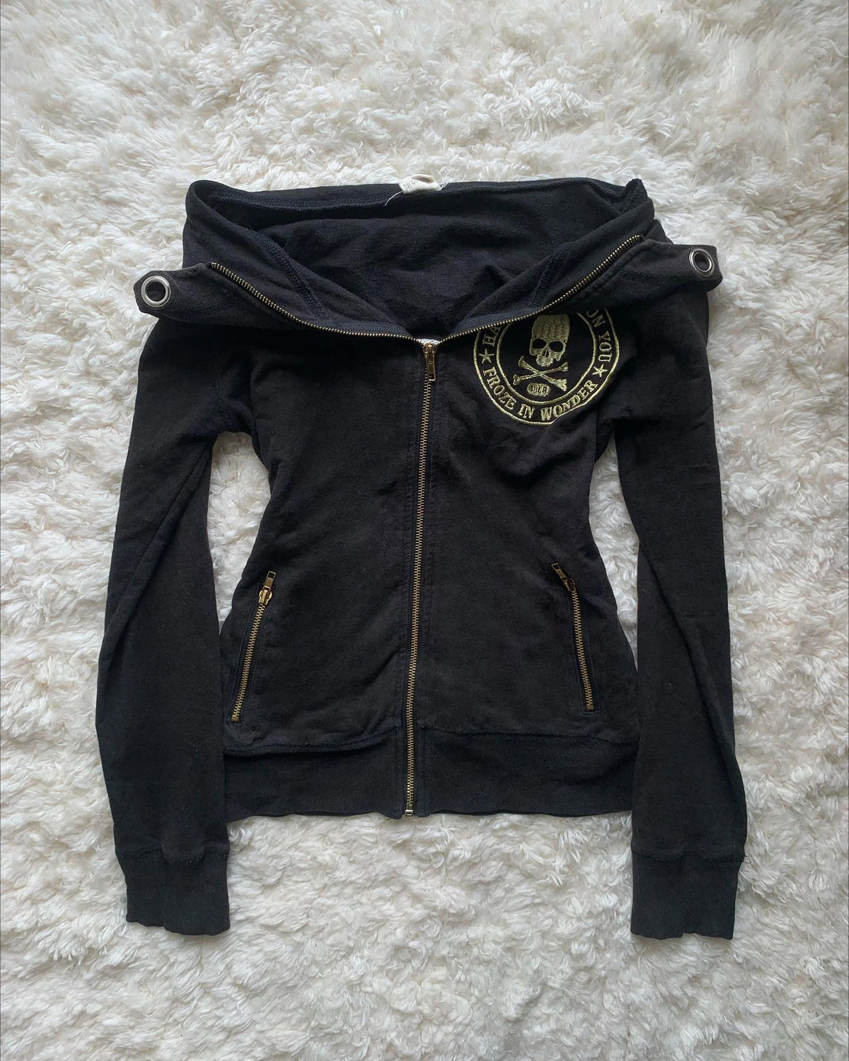 Y2K Retro Zipper Hoodies Women Harajuku Sexy Slim Fit Sweatshirt Autumn Skull Graphic Embroidery Hooded Jacket Gothic Clothing - Matrix Studios