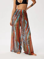 Women Mesh Ruffle Trim Cover Up Pants Beach Cover Up Cover Ups For Swimwear Beach Ruffle Pants 2025 Summer Pants - Matrix Studios