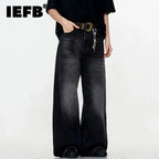 IEFB Simple Men's Denim Trousers Solid Color Washing American Style Casual Pants Straight Leg Baggy Male Jeans Spring 9W667 - Matrix Studios