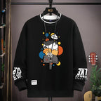 Spring Men's Sweatshirt Japan Cartoon Cats Printed Long Sleeve T-shirt Fashion Men's Clothing Khaki O Neck Harajuku Top 2024 New - Matrix Studios