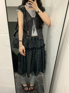 2000 Aesthetic Gray Design Polka Dot Skirt Women New American Retro Cute Skirts Female A-line Hottie Lace Korean Popular Clothes - Matrix-studios.com