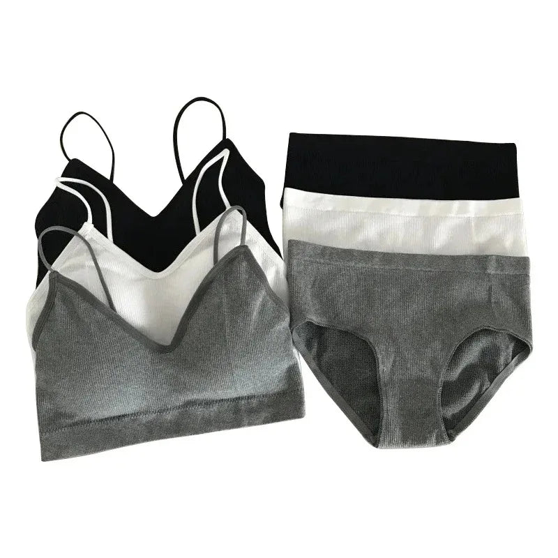 Women's Sports Bra Set Underwear Bra Korean Style Push Up No Steel Ring Bra Sexy Tube Top High Elastic Panty Set - Matrix-studios.com