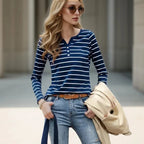 Women Spring Autumn Style Blouse shirts Tops Lady Casual Long Sleeve Striped Printed V-Neck Tops Tee - Matrix-studios.com