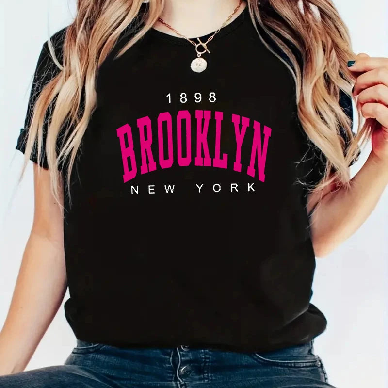 2024 New Summer Women T Shirt 1898 Brooklyn New York Print Short Sleeve T-Shirts Warm Casual Streetwear Hip Hop Y2k Clothes Tops - Matrix-studios.com
