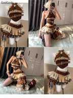 Summer Vintage Elegant Y2K Woman 2 Piece Sets Punk Gothic Strapless Crop Tops +High Waist Ruffle Skirt Female Party Outfits 2025 - Matrix-studios.com