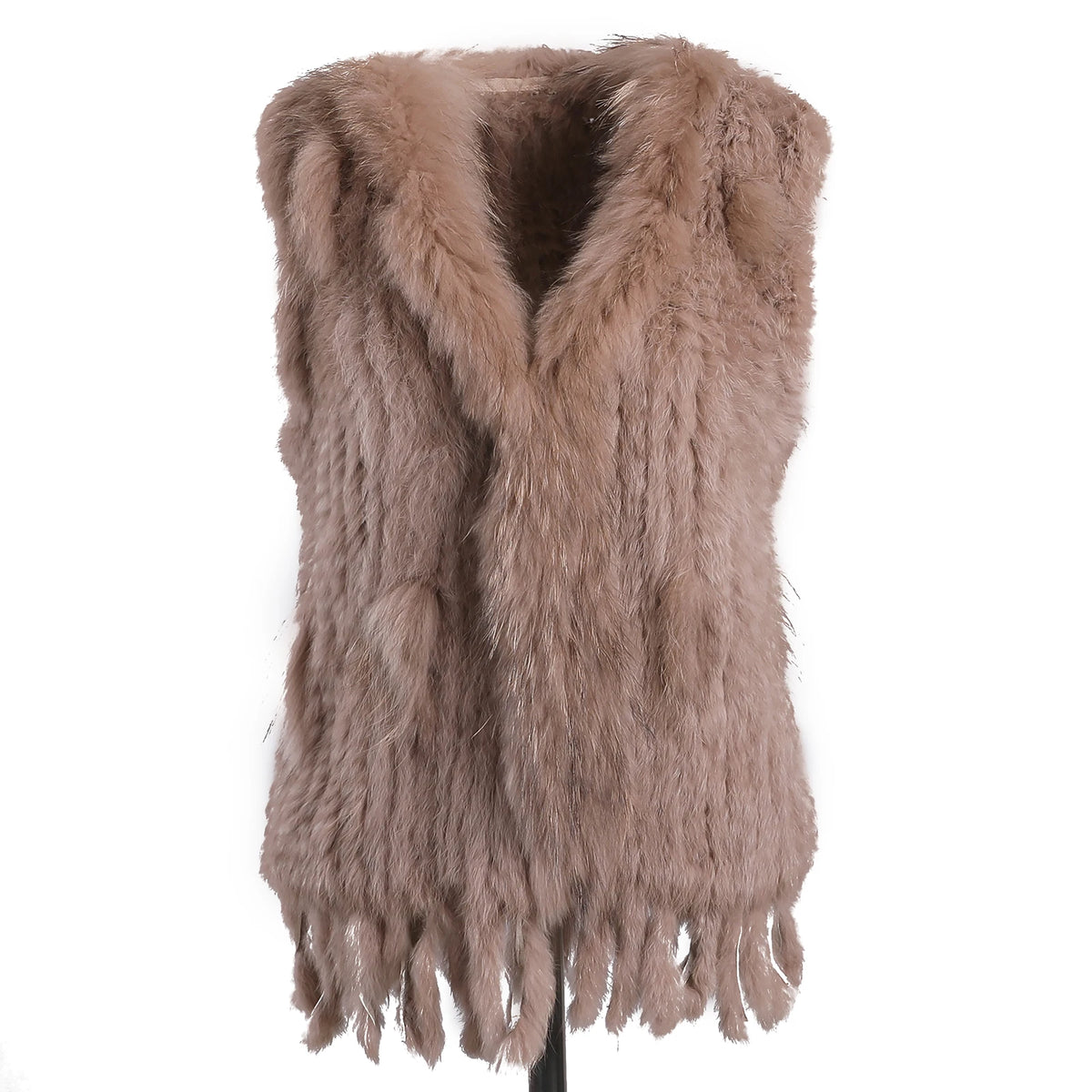 BOONJOVIA Women's 100% Real Rabbit Fur Knitted Vest Raccoon Fur Trim Collar Gilet Lady Fashion Waistcoat For Autumn Winter - Matrix Studios
