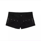 Summer Y2k Sexy Low Waist Mini Denim Shorts Women Vintage Korean Popular Girls Slight Strech Streetwear Gothic Rivet Black Jeans - Matrix-studios.com