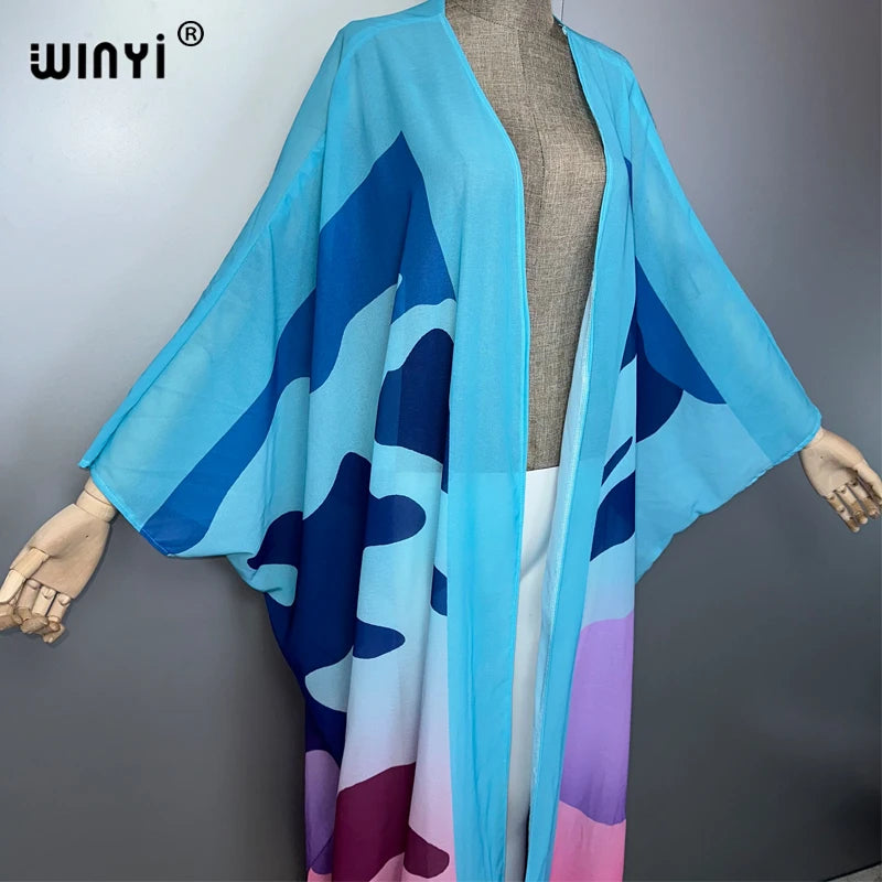 WINYI Africa Bohemia Print Kimonos Loose Dresses for Woman Cardigans Beach Outfits Caftan Beach Cover Up Evening Dress Maxi Coat - Matrix Studios