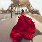 ROSES Red Elegant Stain Prom Dress Sleeveless Formal Gown Backless Trumpet V-Neck Pleats Party Dress for Woman 프롬 드레스 Customized - Matrix-studios.com