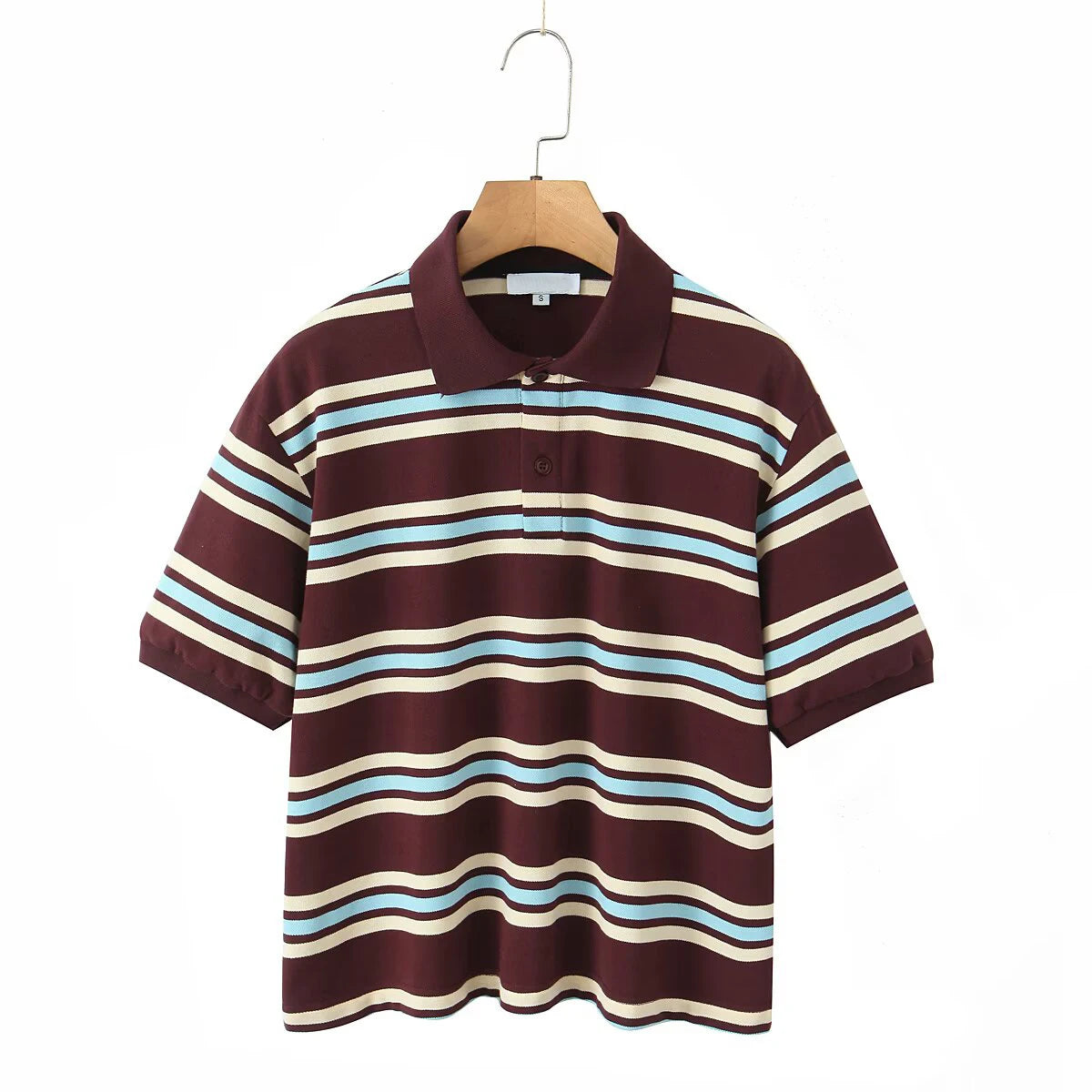 YENKYE 2025 Women American Retro Contrasting Striped T Shirt Women Polo Collar Short Sleeve Preppy Vintage Tees Y2K Tops - Matrix-studios.com
