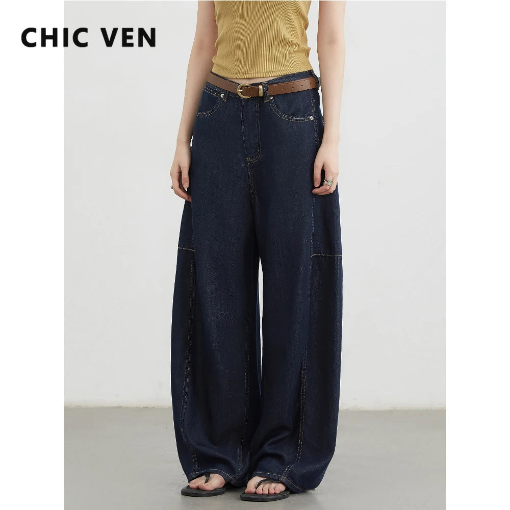 CHIC VEN Women's Jeans Loose Casual New High Waist Split Female Wide Leg Denim Pants  Spring Autumn 2025 - Matrix-studios.com