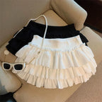 Sweet Puffy Cake Women Skirts Korean Fashion Ruched Ruffle Mini Skirt Campus Harajuku Casual Versatile Elastic Waist Solid Skirt - Matrix-studios.com