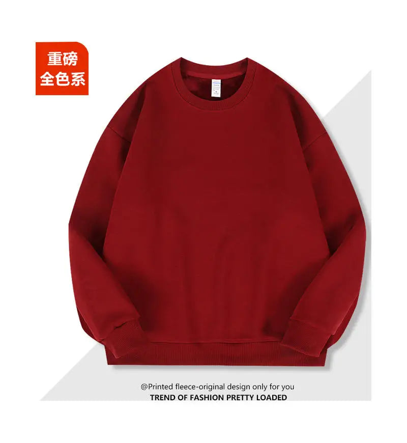 2026 Burgundy 500g Heavyweight Fleece-Lined Crew Neck Sweatshirt Unisex Autumn Winter Base Shirt Pullover Loose Top - Matrix Studios