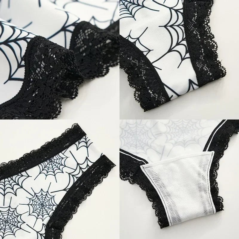 Underwear Women's Lace Edge Sexy Panties Gothic Style Lingerie Rose Skull Personalized Comfortable Breathable Triangle Pants - Matrix Studios