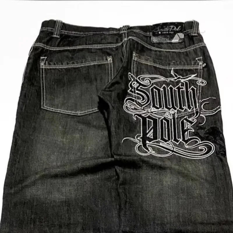 American Y2K Street Trend Letter Embroidered Loose Jeans Men Harajuku New Hip Hop Oversized Wide-leg Pants Unisex Mopping Jeans - Matrix Studios