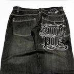 American Y2K Street Trend Letter Embroidered Loose Jeans Men Harajuku New Hip Hop Oversized Wide-leg Pants Unisex Mopping Jeans - Matrix Studios