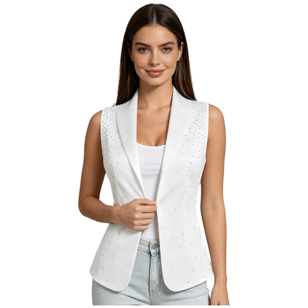 Womens Sequin Vest Lapel Sparkly Cosutme Sleeveless Vests Nightclub Jazz Dance Party Dressy Tops Rave Music Festival Waistcoat - Matrix Studios