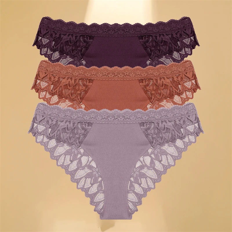 FINETOO 3Pcs Lace Hollow Out Underwear for Women Sexy Low-Waist Floral Briefs Female Invisible Breathable Lingerie Soft Intimate - Matrix Studios